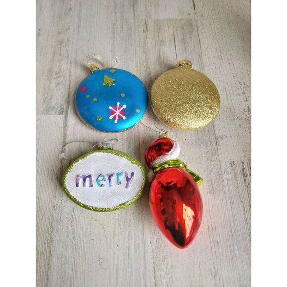 Snowman light bulb Merry Santa Claus Circle glitter set blown glass ornament Xma - Picture 7 of 10